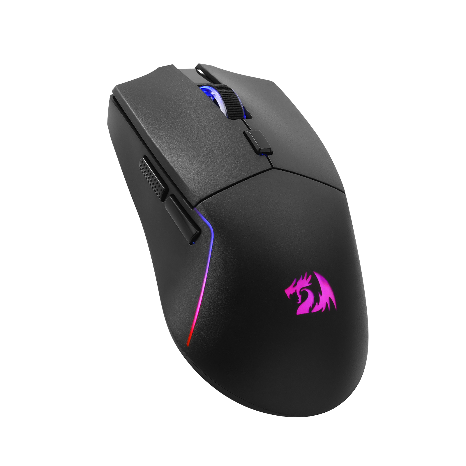 Black gaming mouse with RGB lighting on a white background