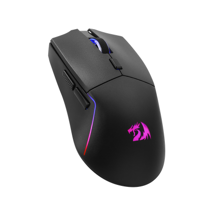Black gaming mouse with RGB lighting on a white background