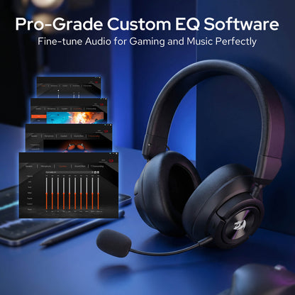 Redragon EU H889 Wireless Gaming Headset, 4 Connection Modes 2.4G/BT/3.5mm/USB, 53mm Drivers, Spatial Audio, 7.1 Surround Sound, Detachable Mic, Compatible with PC/PS5/PS4/NS/Xbox One/Phone 