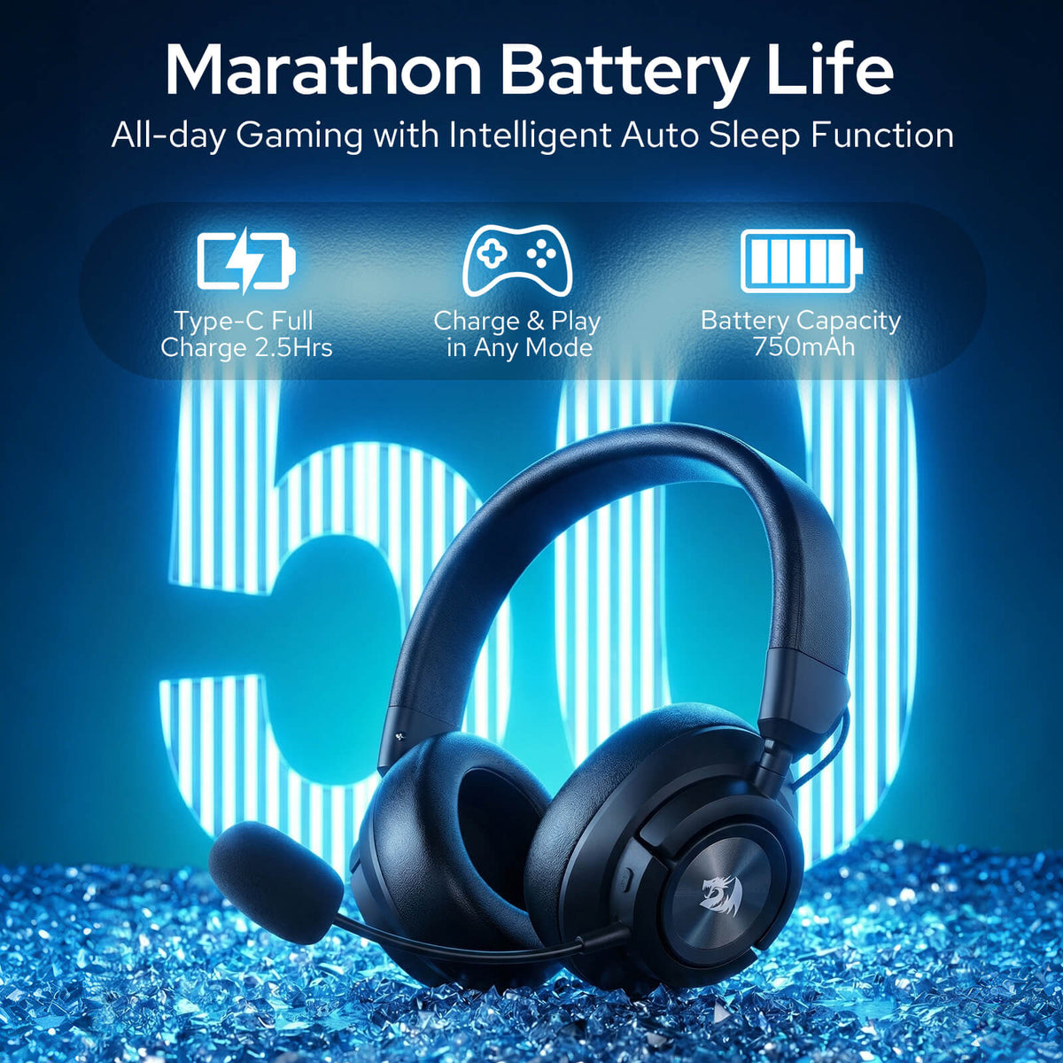 Redragon EU H889 Wireless Gaming Headset, 4 Connection Modes 2.4G/BT/3.5mm/USB, 53mm Drivers, Spatial Audio, 7.1 Surround Sound, Detachable Mic, Compatible with PC/PS5/PS4/NS/Xbox One/Phone 