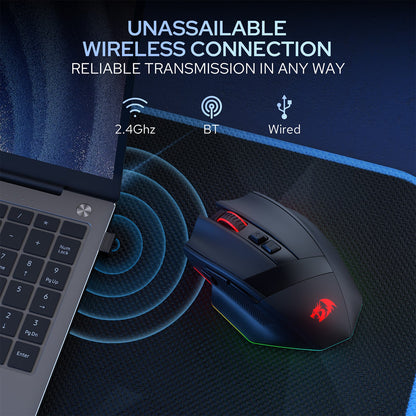 Redragon EU M923 PRO 3-Mode RGB Gaming Mouse, Optical Ergonomic Gamer Mouse with Max 24,000DPI, Pro Precision Sensor SG8960, 8 Macro Buttons, Software Supported 