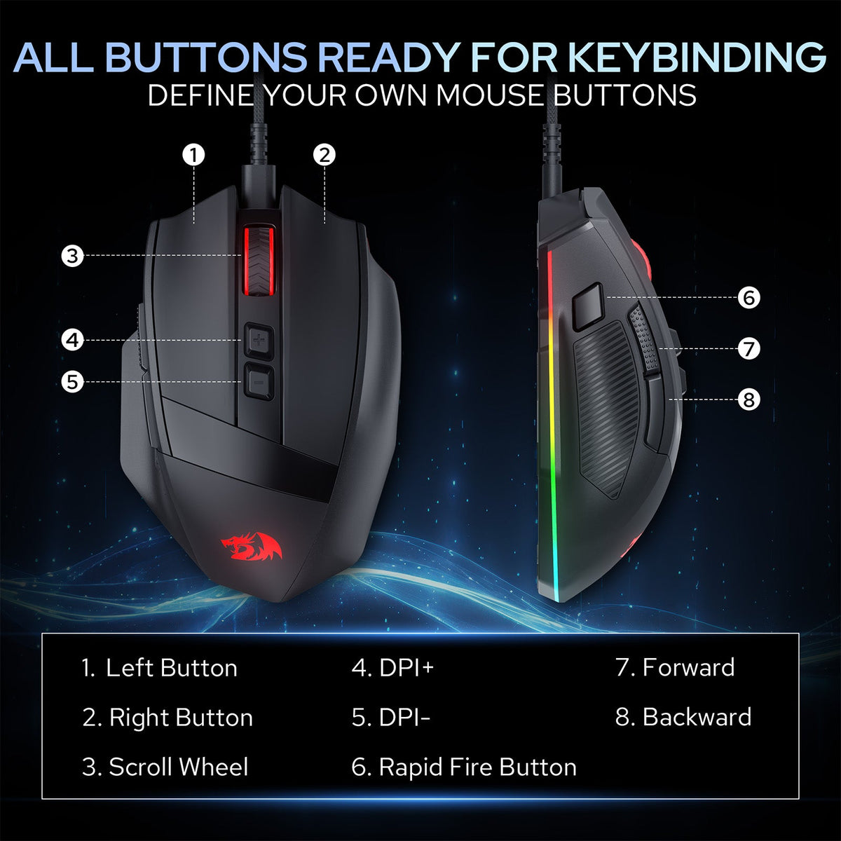 Redragon EU M923 Gaming Mouse, RGB, Wired, Black 