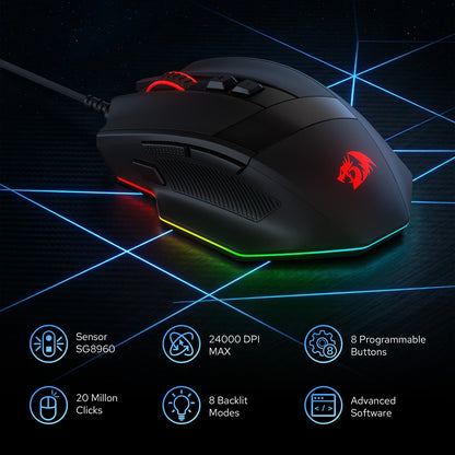 Redragon EU M923 Gaming Mouse, RGB, Wired, Black 