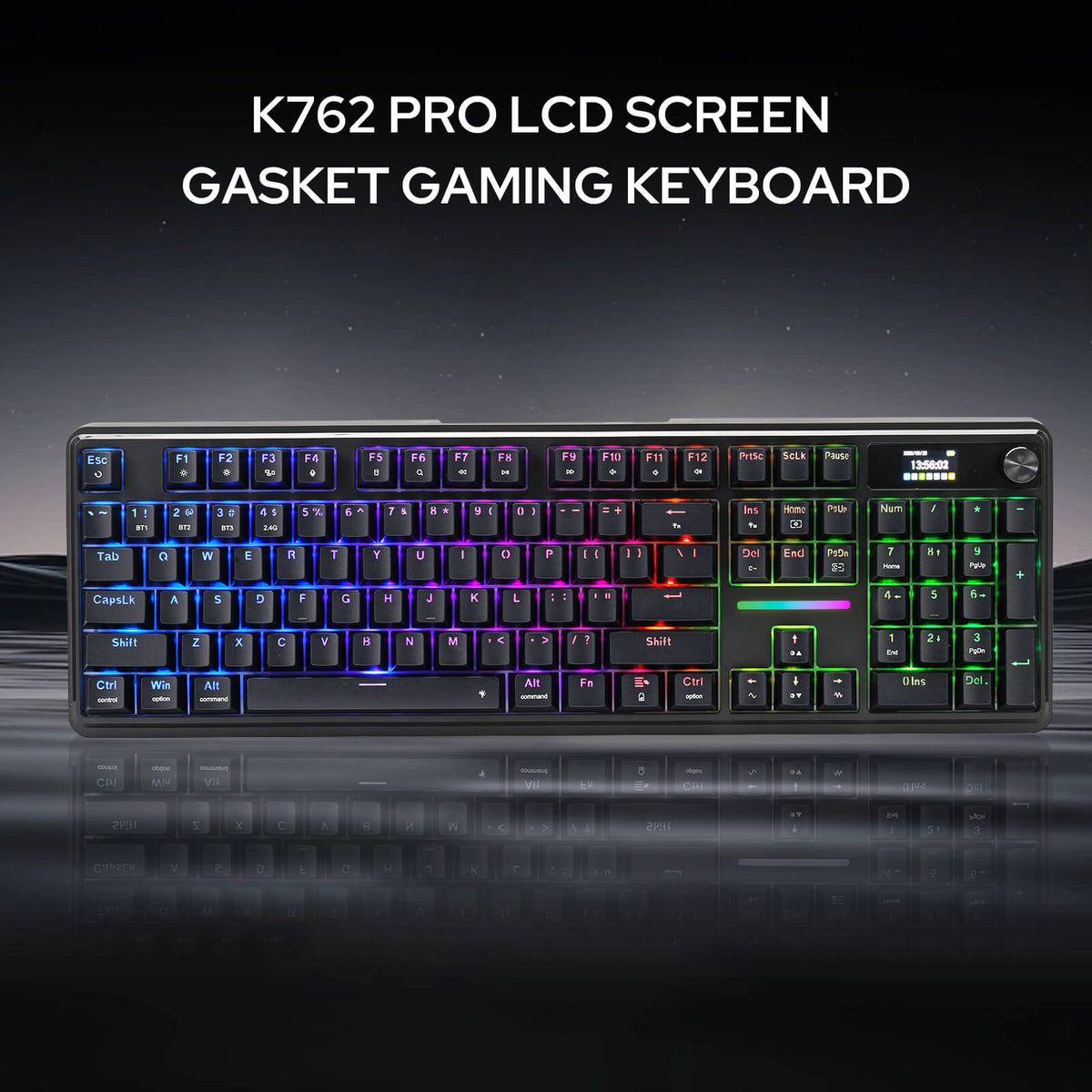 Redragon K762 Wireless Gasket Gaming Keyboard w/Hype Screen & Knob, 104 Keys Mechanical Keyboard