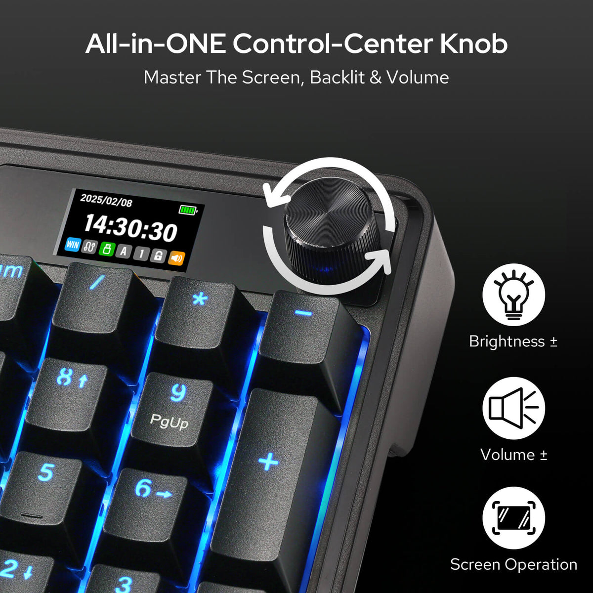 Redragon K762 Wireless Gasket Gaming Keyboard w/Hype Screen & Knob, 104 Keys Mechanical Keyboard, Easy-Control 1.14’’ TFT Info Display