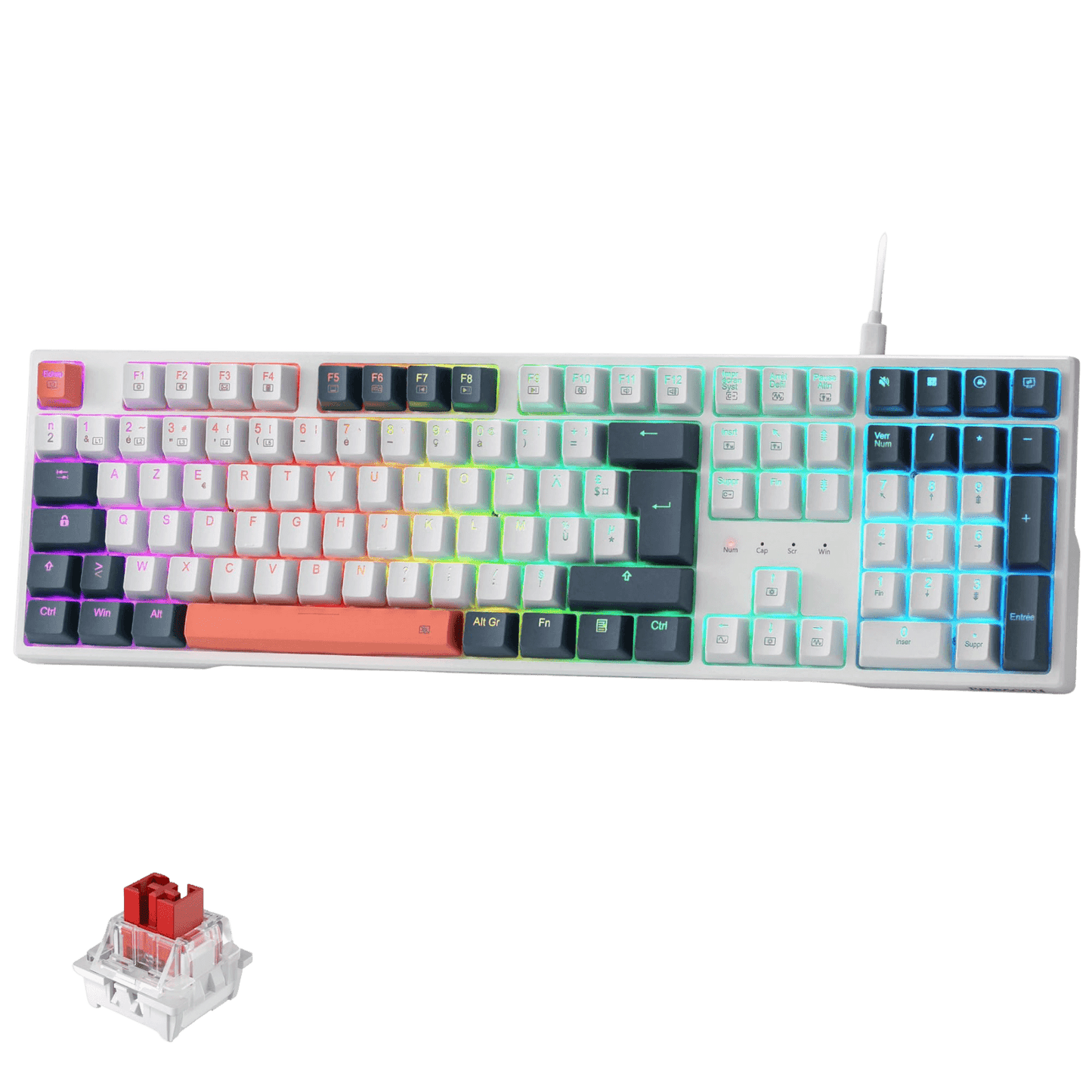 Redragon K668 RGB Gaming Keyboard, 108 Keys Wired Mechanical Keyboard with 4 Extra Shortcut Keys, Sound Absorbing Foams, Hot Swappable Plug, FR Layout, Redragon EU