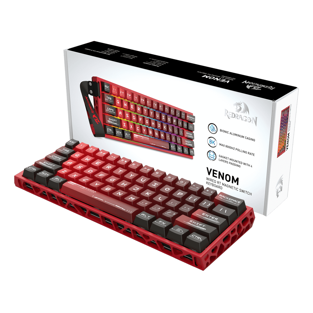 Redragon K753 HE Rapid Trigger Gaming Keyboard, 60% 61 Keys Wired Mechanical Keyboard w/Hype-Red Hollowed-Out Aluminum Base, Next-Gen UltraMag 100% POM Silky Rappid Trigger Magnetic Switch