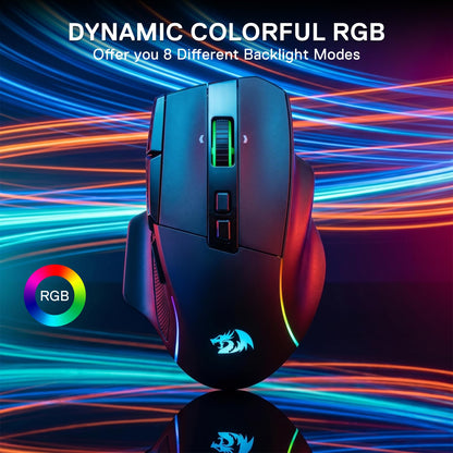 Gaming mouse with RGB lighting on a dynamic colorful background