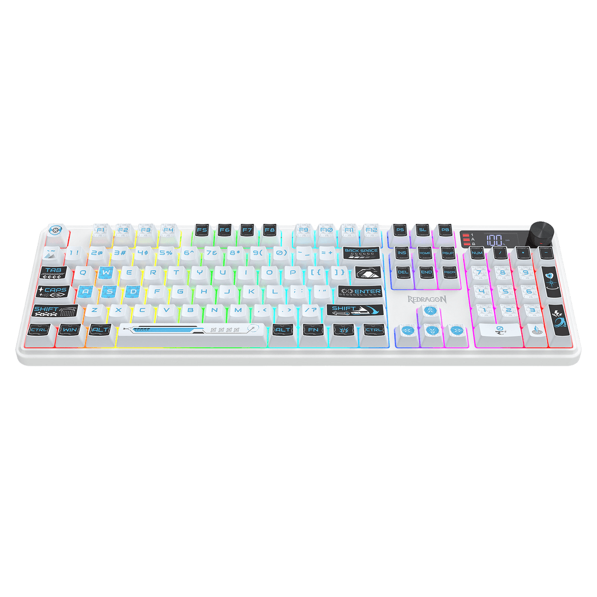 Redragon EU K526 PRO RGB Wireless Membrane Gaming Keyboard, 104 Keys Mechanical-Feel Keyboard w/LED Info Display, Media/Backlit Knob Control, Smooth Linear Switch & Software Supported
