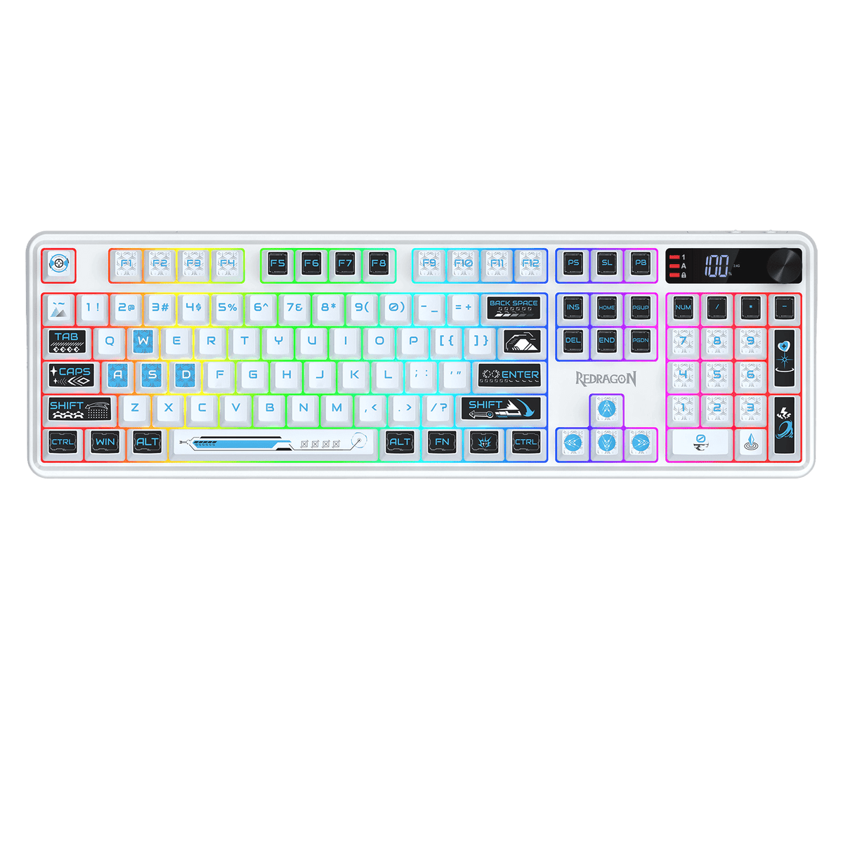 Redragon EU K526 PRO RGB Wireless Membrane Gaming Keyboard, 104 Keys Mechanical-Feel Keyboard w/LED Info Display, Media/Backlit Knob Control, Smooth Linear Switch & Software Supported | show