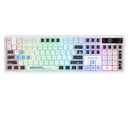 Redragon EU K526 PRO RGB Wireless Membrane Gaming Keyboard, 104 Keys Mechanical-Feel Keyboard w/LED Info Display, Media/Backlit Knob Control, Smooth Linear Switch & Software Supported | show