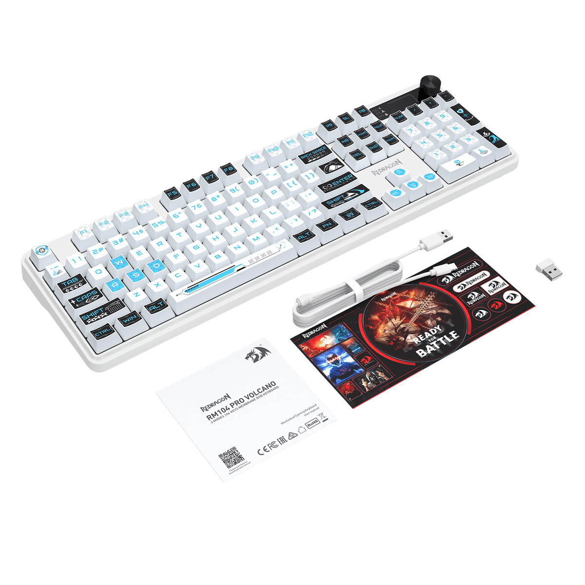 Redragon EU K526 PRO RGB Wireless Membrane Gaming Keyboard, 104 Keys Mechanical-Feel Keyboard w/LED Info Display, Media/Backlit Knob Control, Smooth Linear Switch & Software Supported