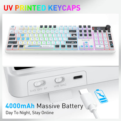 Redragon EU K526 PRO RGB Wireless Membrane Gaming Keyboard, 104 Keys Mechanical-Feel Keyboard w/LED Info Display, Media/Backlit Knob Control, Smooth Linear Switch & Software Supported