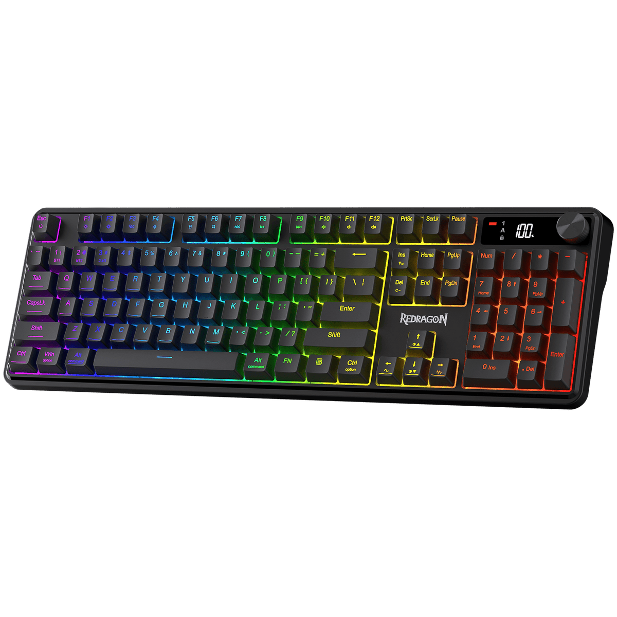 Redragon EU K526 PRO RGB Wireless Membrane Gaming Keyboard, 104 Keys Mechanical-Feel Keyboard w/LED Info Display, Media/Backlit Knob Control, Smooth Linear Switch & Software Supported