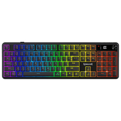 Redragon EU K526 PRO RGB Wireless Membrane Gaming Keyboard, 104 Keys Mechanical-Feel Keyboard w/LED Info Display, Media/Backlit Knob Control, Smooth Linear Switch & Software Supported