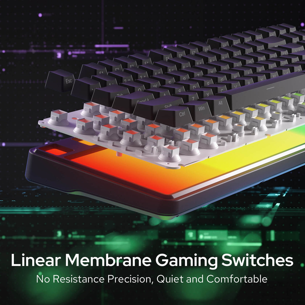 Redragon EU K526 PRO RGB Wireless Membrane Gaming Keyboard, Linear Switch; (Side Printed Font) 