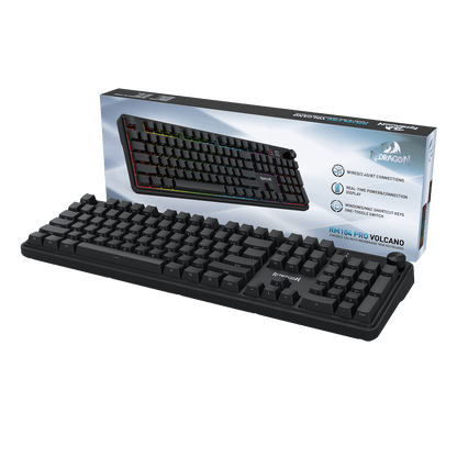 Redragon EU K526 PRO RGB Wireless Membrane Gaming Keyboard, 104 Keys Mechanical-Feel Keyboard w/LED Info Display, Media/Backlit Knob Control, Linear Switch & Software Supported (Side Printed Font)