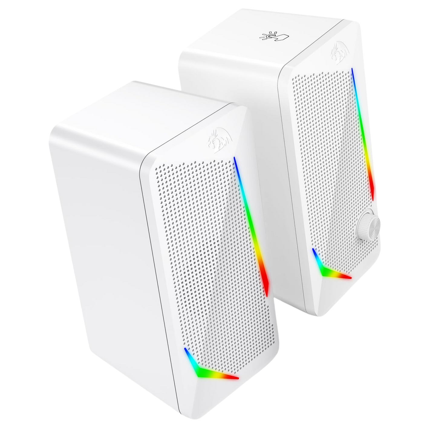 Redragon EU GS510 RGB Desktop Speakers, 2.0 Channel PC Computer Speaker with 4 Colorful LED Backlight Modes, Enhanced Bass and Easy-Access Volume Control, USB Powered w/ 3.5mm Cable, White | show