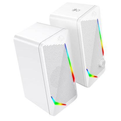 Redragon EU GS510 RGB Desktop Speakers, 2.0 Channel PC Computer Speaker with 4 Colorful LED Backlight Modes, Enhanced Bass and Easy-Access Volume Control, USB Powered w/ 3.5mm Cable, White | show