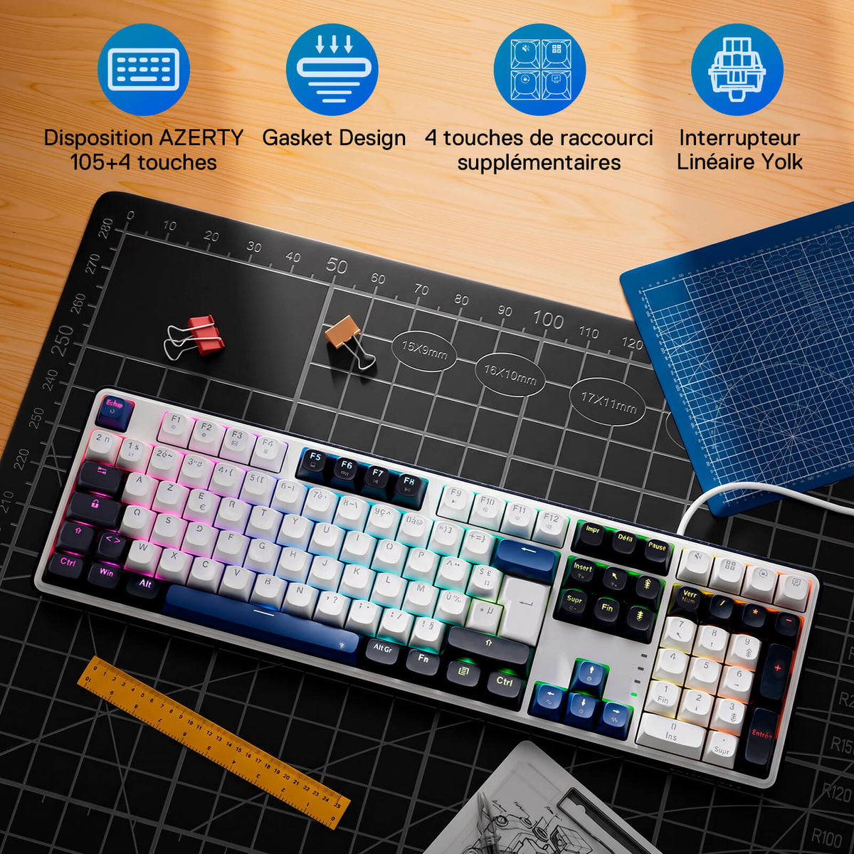 Clavier gaming filaire Redragon EU K689 RGB à joint d'étanchéité, clavier mécanique à 108 touches avec 4 touches de raccourci supplémentaires, connecteur remplaçable à chaud amélioré, isolation phonique à 3 couches, touches multicolores, commutateurs linéaires personnalisés