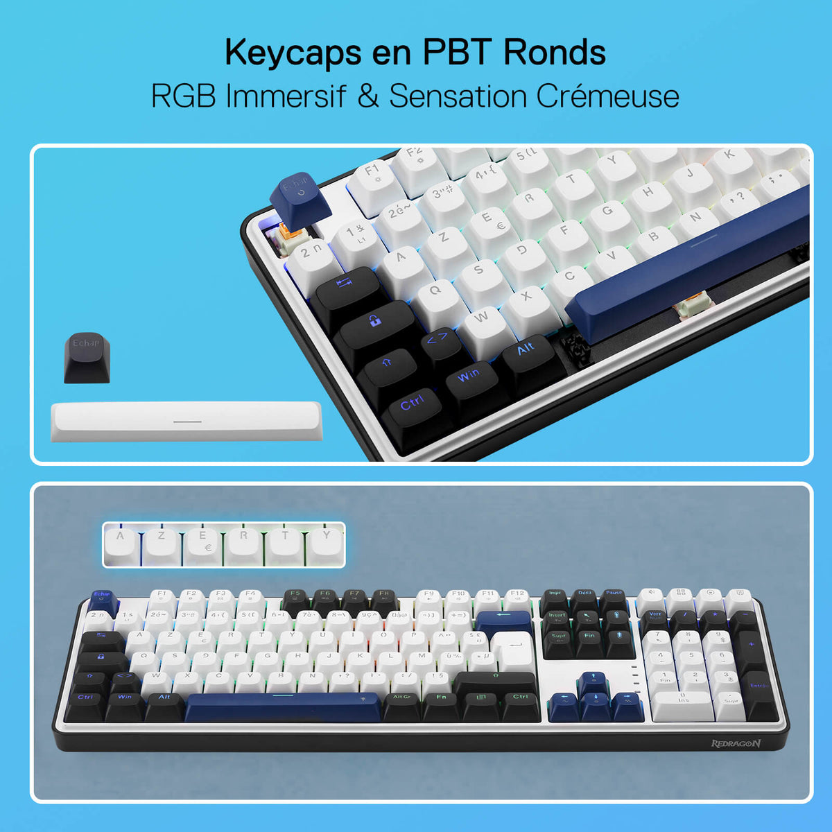 Clavier gaming filaire Redragon EU K689 RGB à joint d'étanchéité, clavier mécanique à 108 touches avec 4 touches de raccourci supplémentaires, connecteur remplaçable à chaud amélioré, isolation phonique à 3 couches, touches multicolores, commutateurs linéaires personnalisés