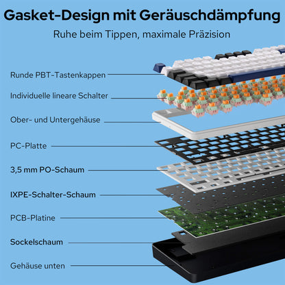 Redragon EU K689 QWERTZ Kabelgebundene Gasket Gaming‑Tastatur Hot‑Swap
4 Zusatzhotkeys 3‑lagiger Geräuschdämpfung bunte Tastenkappen
