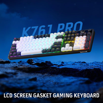 Redragon K761 Wireless Gasket Gaming Keyboard w/Hype Screen & Knob, 104 Keys Mechanical Keyboard, Easy-Control 1.26’’ TFT Info Display, 5-Layer Noise Dampening, Custom Linear Switch