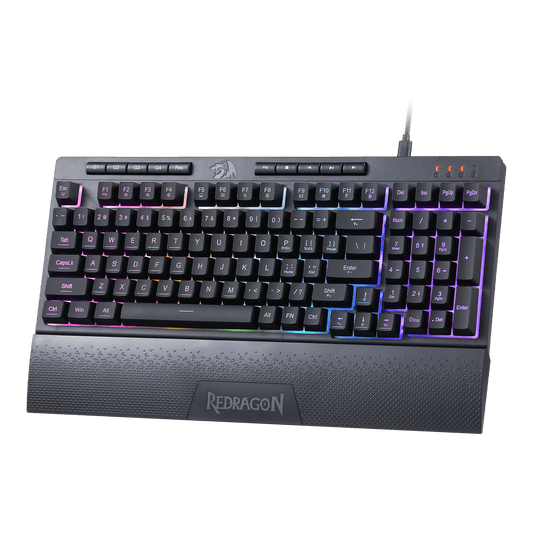 Redragon EU K515 SHIVA RGB Membrane Gaming Keyboard, 98 Keys Mechanical-Feel Keyboard w/Smooth Linear Switch, On-Board Macro & Dedicated Multimedia Keys, Detachable Wrist Rest, Software Supported