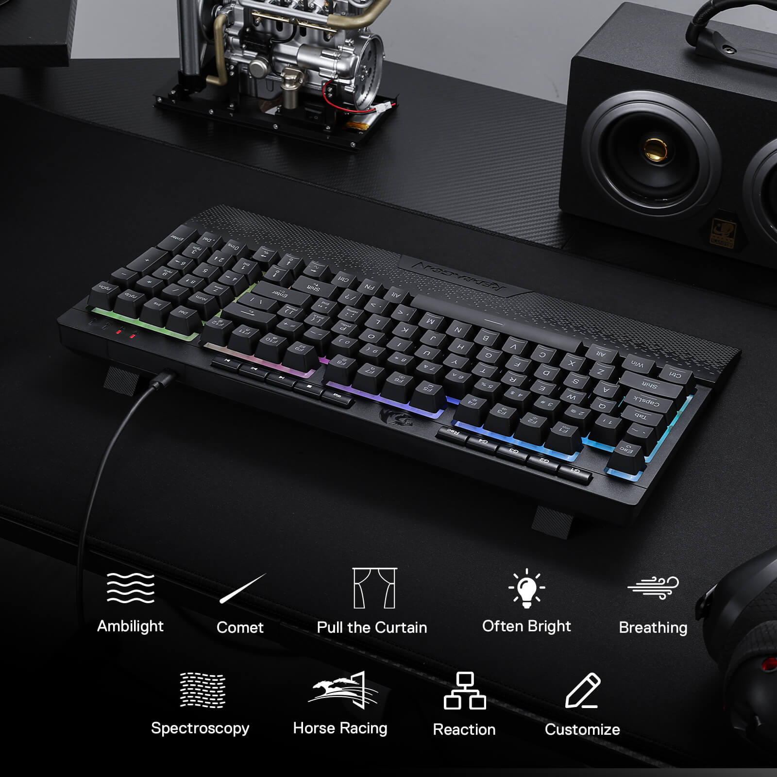 Redragon EU K515 SHIVA RGB Membrane Gaming Keyboard, 98 Keys Mechanical-Feel Keyboard w/Smooth Linear Switch, On-Board Macro & Dedicated Multimedia Keys, Detachable Wrist Rest, Software Supported