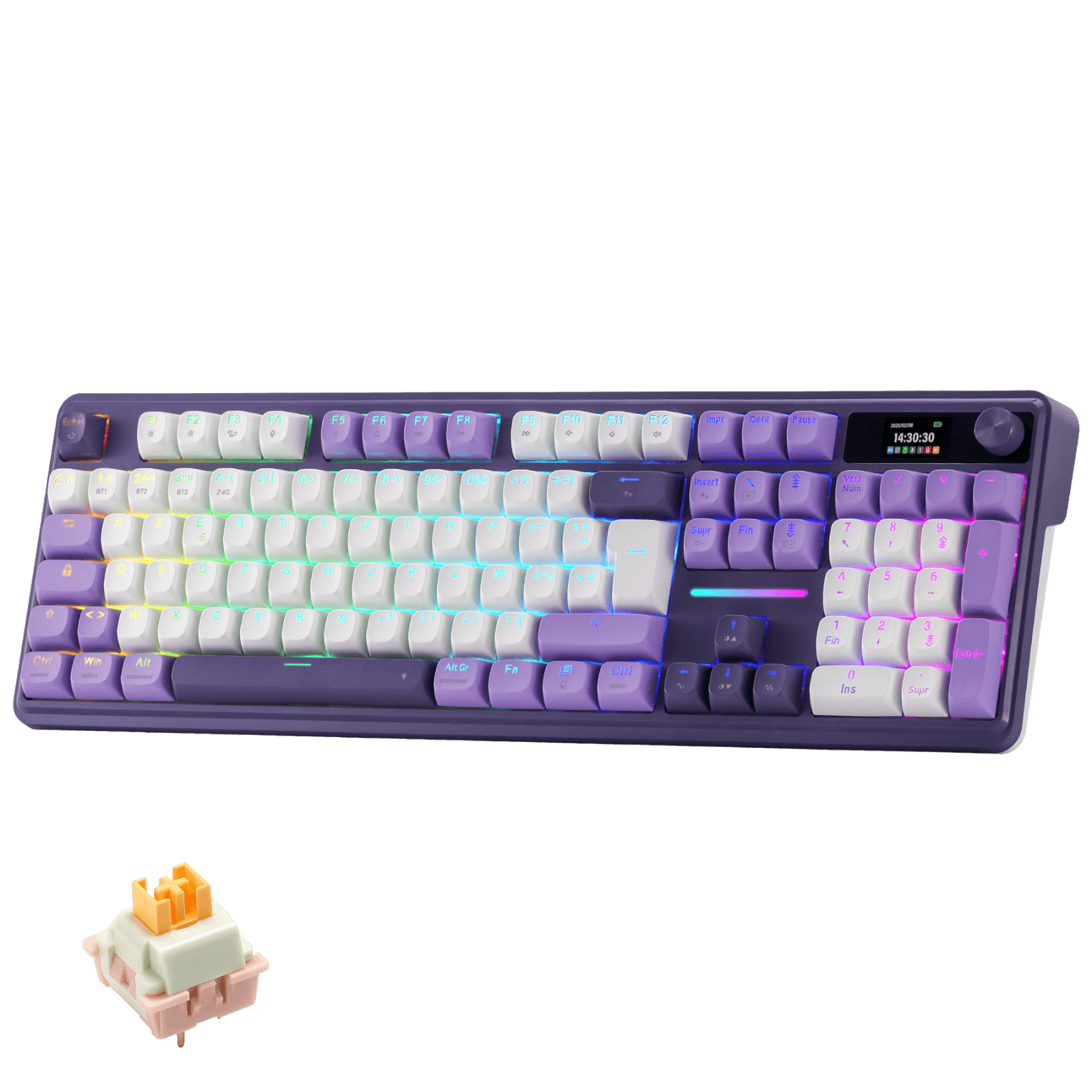 Mechanical keyboard with RGB lighting on a black background
