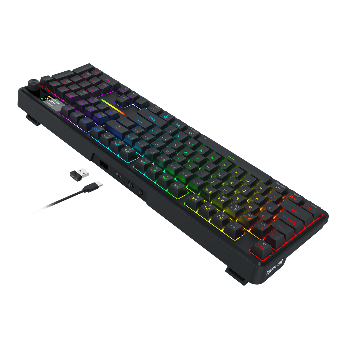 Redragon K762 Wireless Gasket Gaming Keyboard w/Hype Screen & Knob, 104 Keys Mechanical Keyboard, Easy-Control 1.14’’ TFT Info Display, 5-Layer Noise Dampening, Round PBT Keycaps, Custom Linear Switch