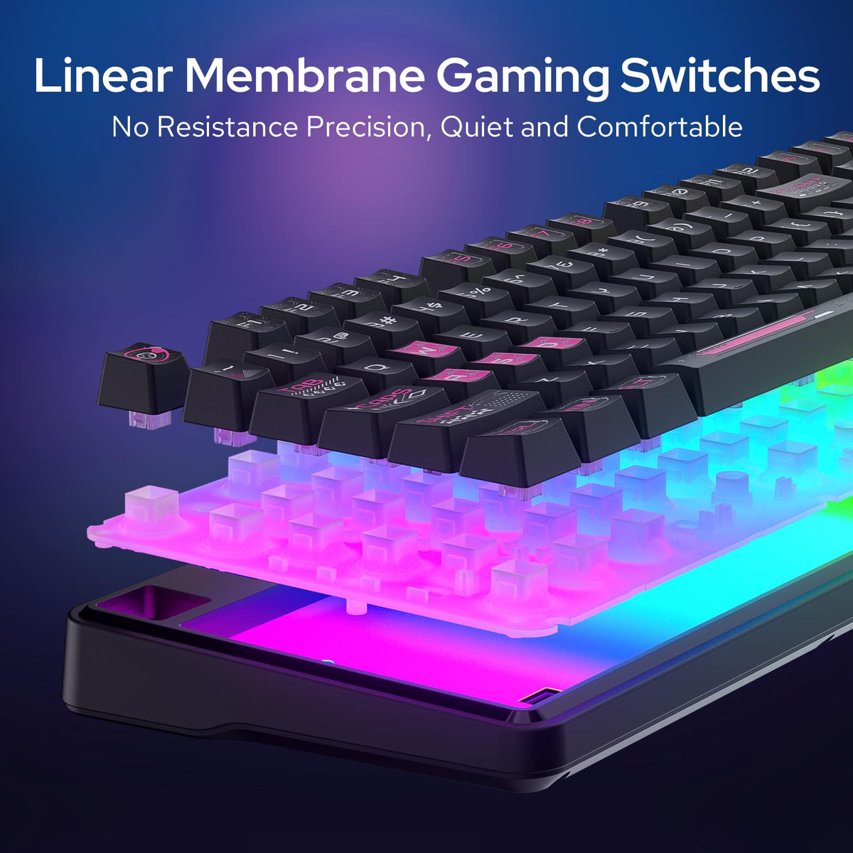 Redragon EU K526 PRO RGB Wireless Membrane Gaming Keyboard, 104 Keys Mechanical-Feel Keyboard w/LED Info Display, Media/Backlit Knob Control, Smooth Linear Switch & Software Supported