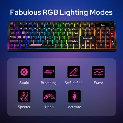 Keyboard with RGB lighting modes on a blue background