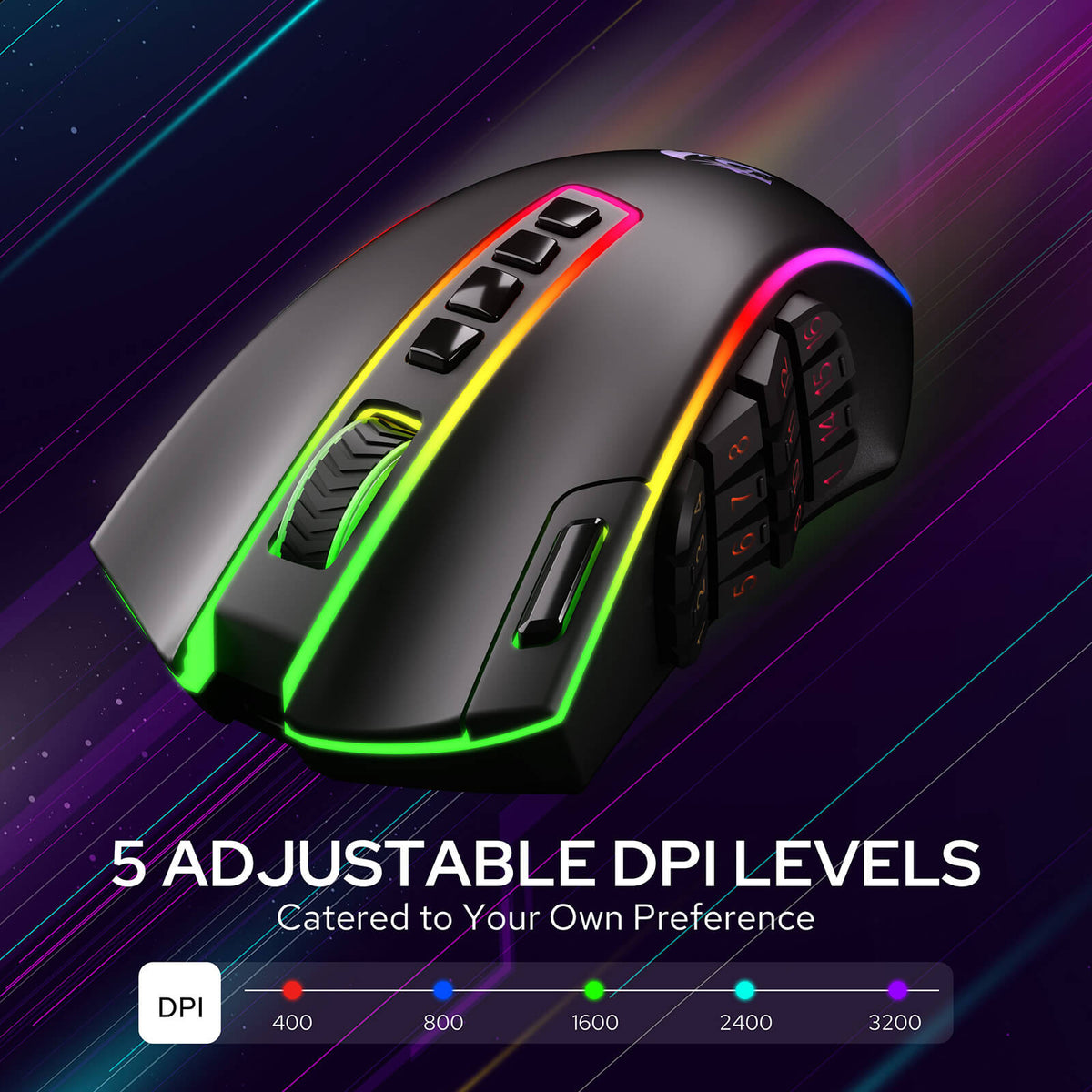 Redragon EU M990 MMO Gaming Mouse with 5 Adjustable DPI Levels from 400 to 3200