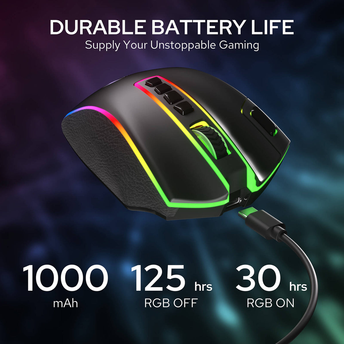 Redragon EU M990 Wireless Gaming Mouse with 1000mAh Battery and Up to 125 Hours of Battery Life