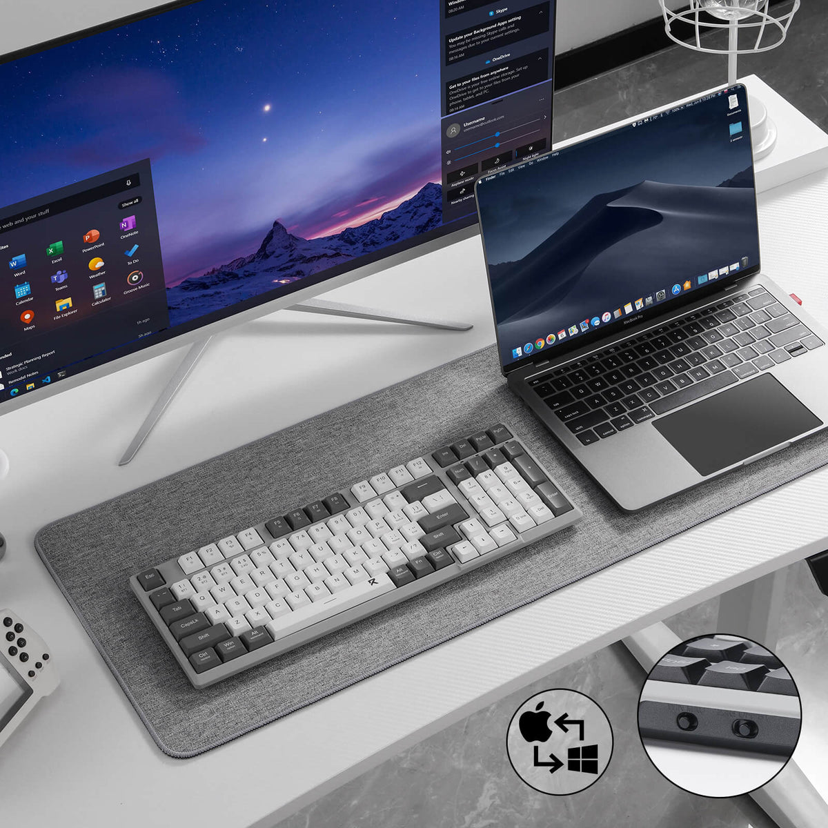 Redragon EU BK7114 96% 98 Keys Scissor Mechanism Slim Wireless Keyboard White Grey