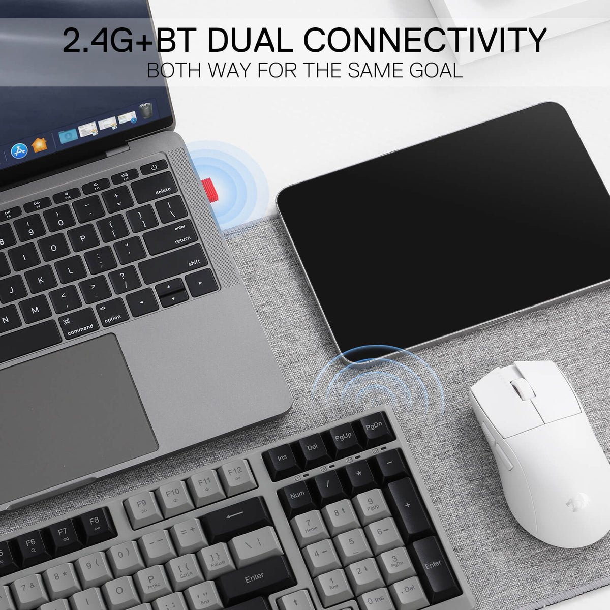 Redragon EU BK7114 Scissors Mechanism Keyboard in Black Grey with dual connection modes, supports for 2.4G wireless, BT