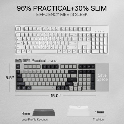Redragon EU BK7114 Scissor Mechanism Slim Wireless Keyboard in Black Grey with 96% 98 Keys QWERTY Layout and Number Pad for maximum functionality without sacrificing space