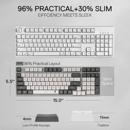 Redragon EU BK7114 Scissor Mechanism Slim Wireless Keyboard in White Grey with 96% 98 Keys QWERTY Layout and Number Pad for maximum functionality without sacrificing space
