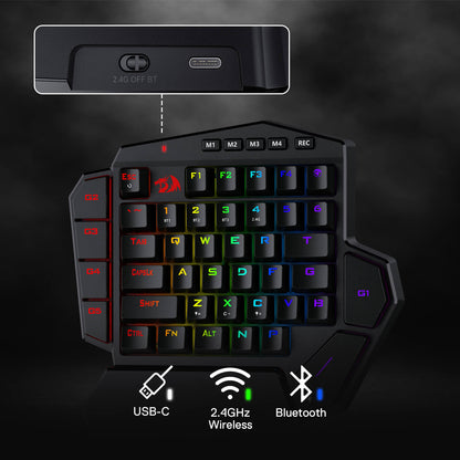 Redragon EU K585 PRO Wireless One-Handed Mechanical Keyboard, 42 Keys 3-Mode RGB 40% Gaming Keypad w/ 7 Onboard Macro Keys, Detachable Wrist Support, Durable Battery 