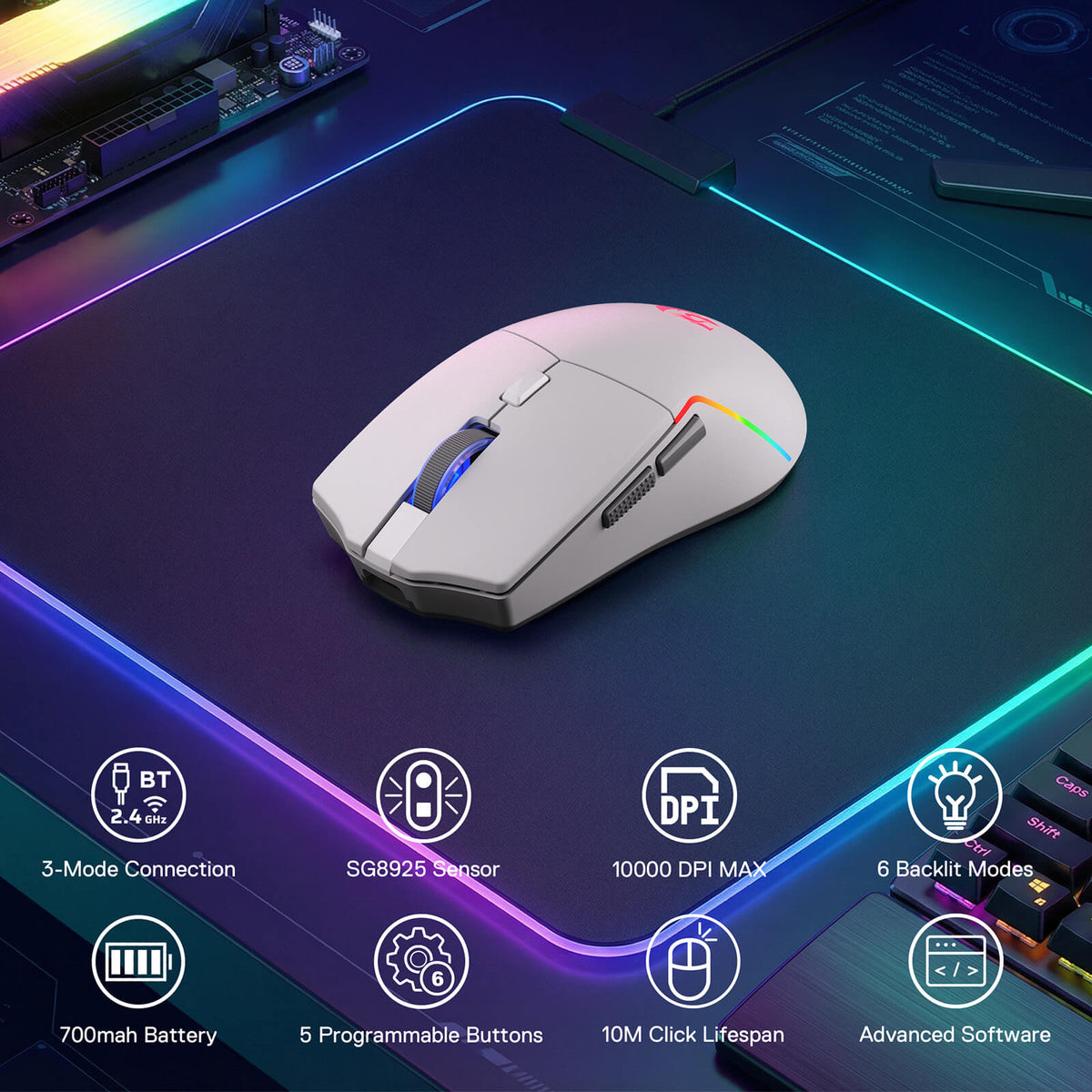 Redragon EU M730 PRO Wireless Lightweight RGB Gaming Mouse 10000 DPI
Cable-Free 0 Delay, Redefine Keybinding Macro, Vibing Backlight, Ergonomic Grip Body Comfort