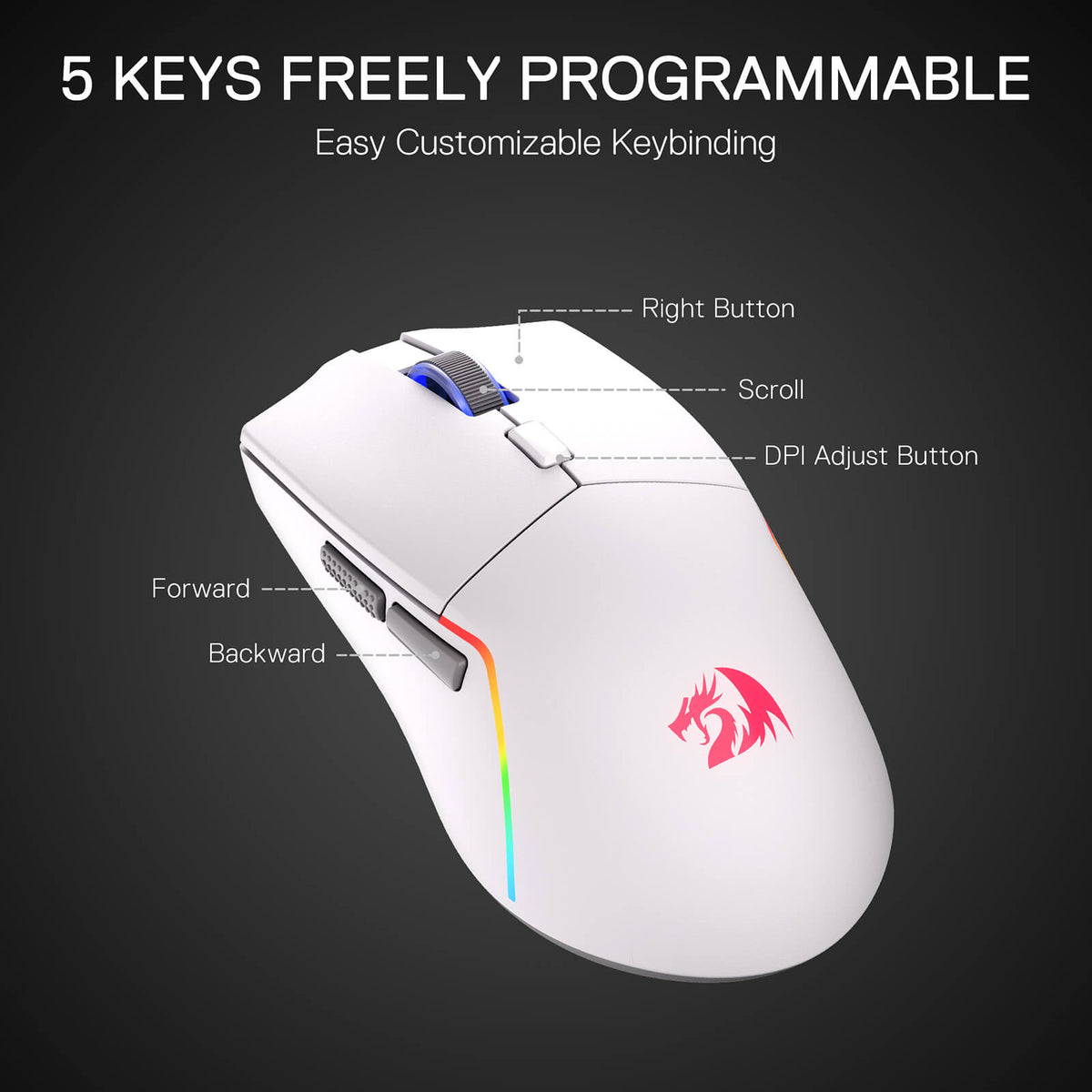 Redragon EU M730 PRO Wireless Lightweight RGB Gaming Mouse 10000 DPI
Cable-Free 0 Delay, Redefine Keybinding Macro, Vibing Backlight, Ergonomic Grip Body Comfort